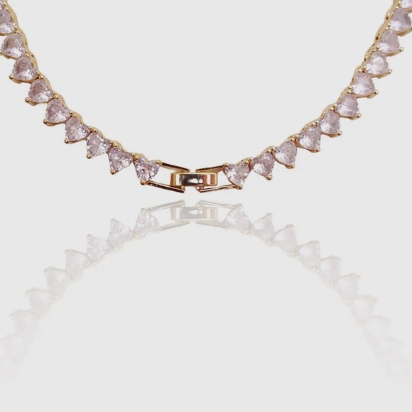 CZ Heart Tennis Necklace - Picture 6 of 7